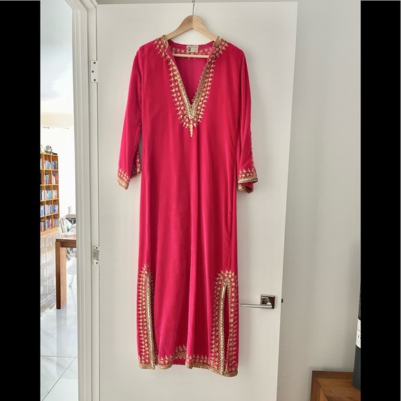 Vintage Moroccan Caftan from Africa Raspberry Pink Velvet S - Picture 5 of 9